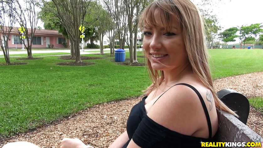 Adorable blonde is getting banged outdoor