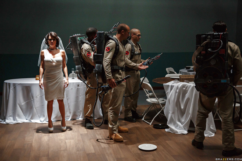 Dirty bride is letting three strong men in uniform fuck her hard