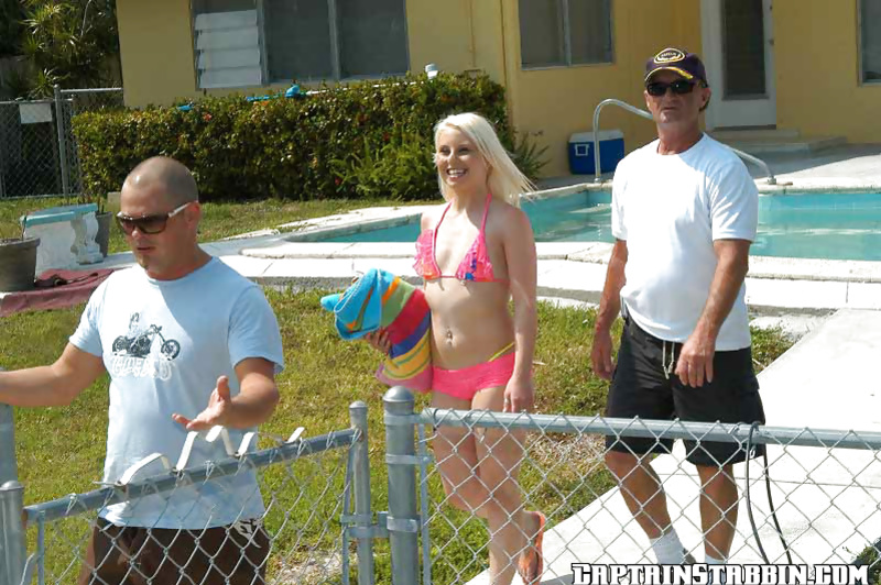 Sexy blonde in pink bikini is demonstrating everything she's got