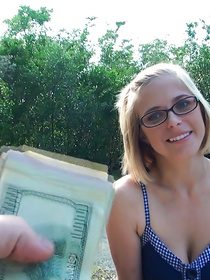 The best way to make this slutty blonde wearing glasses fuck with you is to pay her some cash. She is a great lover, and you are going to love her.