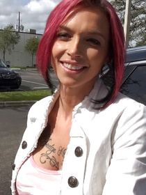 Wonderful redhead girl having so many tattoos is fucking with her man on camera. She is riding his massive cock and her appetitive fake tits are shaking.