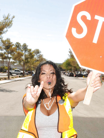 Sexy traffic warden wants her strong lover to fuck her in extremely hardcore manner. Her massive boobs are making the guy feel great.