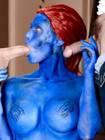 Mystique is all blue, so she blew both Wolverine and Cyclops. Yeah, even that whiny bitch Cyclops. Enjoy this hardcore threesome with a shapeshifter.