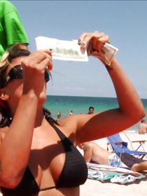 Juicy babe is taking off her bikini and kissing with another slut. She is also taking great care of stranger's cock for some amount of cash.